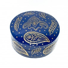 Papier-mâché Round Box - Blue Paisley (Large)
