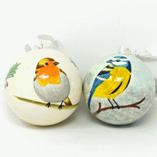 Large 3" Papier-mâché Baubles - Blue Tit and Robin