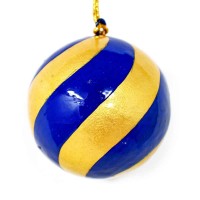 Small 2" Papier-mâché Bauble - Gold and Blue Stripes