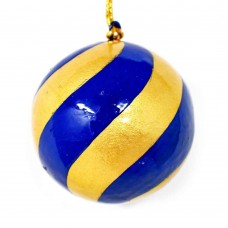 Small 2" Papier-mâché Bauble - Gold and Blue Stripes Small 2" Papier-mâché Bauble - Gold and Blue Stripes