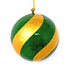 Small 2" Papier-mâché Bauble - Gold and Green Stripes Small 2" Papier-mâché Bauble - Gold and Green Stripes