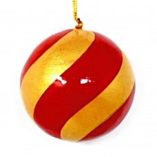Small 2" Papier-mâché Bauble - Gold and Red Stripes Small 2" Papier-mâché Bauble - Gold and Red Stripes