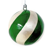 Small 2" Papier-mâché Bauble - Silver and Green Stripes