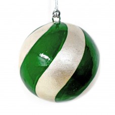 Small 2" Papier-mâché Bauble - Silver and Green Stripes Small 2" Papier-mâché Bauble - Silver and Green Stripes
