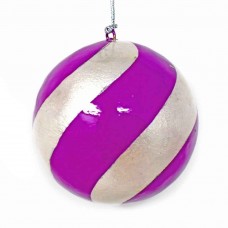 Small 2" Papier-mâché Bauble - Silver and Purple Stripes Small 2" Papier-mâché Bauble - Silver and Purple Stripes