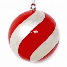 Small 2" Papier-mâché Bauble - Silver and Red Stripes Small 2" Papier-mâché Bauble - Silver and Red Stripes