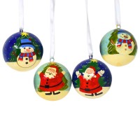 Small 2" Papier-mâché Bauble - Santa and Snowman with Tree