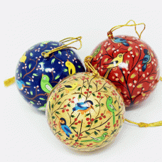 Large 3" Papier-mâché Bauble - Birds on Colours