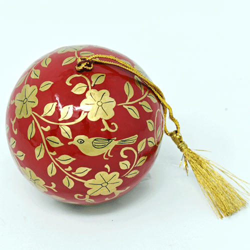 papiermâché bauble gold birds green red assorted