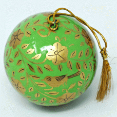 Large 3" Papier-mâché Bauble - Gold Birds on Branch - Green