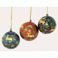 Large 3" Papier-mâché Bauble - Kashmir Forest Assorted