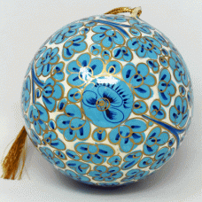 Small 2" Papier-mâché Bauble - Kashmir on White - Mid Blue