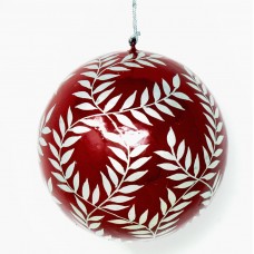 Large 3" Papier-mâché Bauble - Silver Leaves on Red