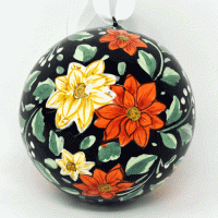 Large 3" Papier-mâché Bauble - Flower on Black
