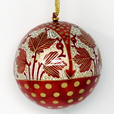 Small 2" Papier-mâché Bauble - Chinar 3 Leaf on White - Red