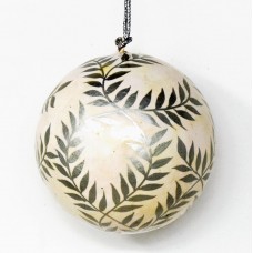 Small 2" Papier-mâché Bauble - Silver Leaves on White