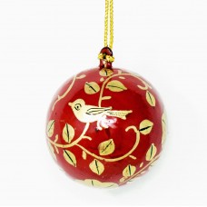 Mini 1" Papier-mâché Bauble - Gold Birds on Red