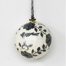 Mini 1" Papier-mâché Bauble - Silver Birds on White