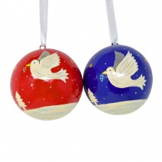 Large 3" Papier-mâché Bauble - Red and Blue Doves in Flight