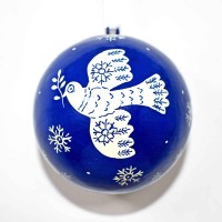 Small 2" Papier-mâché Bauble - Snowflake Bird on Blue