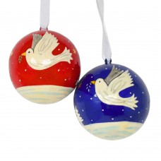 Small 2" Papier-mâché Bauble - Red and Blue Dove in Flight Small 2" Papier-mâché Bauble - Red and Blue Dove in Flight