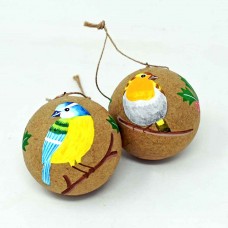 Large 3" Papier-mâché Bauble -Natural Blue Tit and Robin