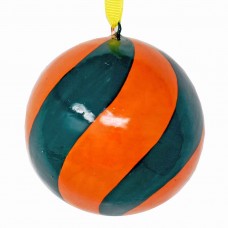 Large 3" Papier-mâché Bauble  - Orange and Teal Swirl