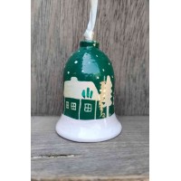 Small Painted Bell - Village Scene - Green