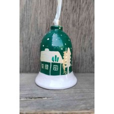 Small Painted Bell - Village Scene - Green