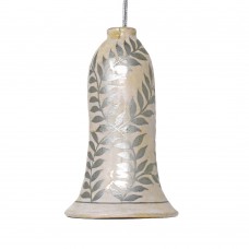Large Painted Bell - Silver Leaves on White