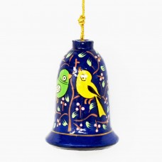 Small Painted Bell - Birds on Blue