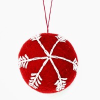 Felt Hanging Baubles - Snowflake on Red (pack size - 6)