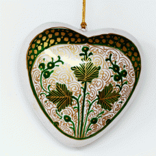 Small Papier-mâché Heart - Chinar 3 Leaf - Green on White