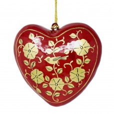 Small Papier-mâché Heart - Birds on Branches Red