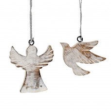 Mango Wood Decorations -White Religious - pack of 6