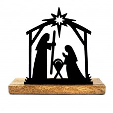 Metal Nativity Tealight Holder with Wooden Base-Medium (pk 4)