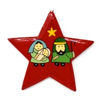 Large Painted Star - Red Mary and Joseph