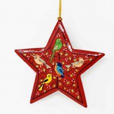 Large Painted Star - Birds on Red
