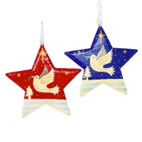 Large Painted Star - Red and Blue Dove in Flight Large Painted Star - Red and Blue Dove in Flight