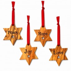 Olive Wood Decoration - Messages on Star (pack of 12) Olive Wood Decoration - Messages on Star (pack of 12)
